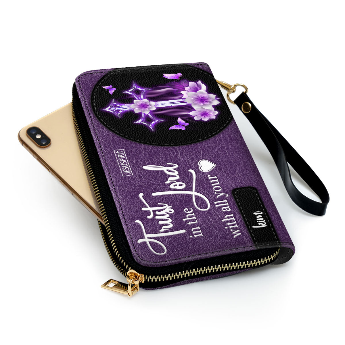 Awesome Personalized Floral Cross Clutch Purse - Trust In The Lord With All Your Heart AHN252