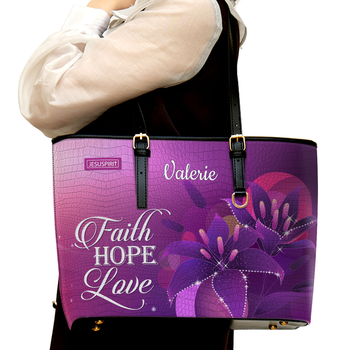Faith, Hope, Love - Special Personalized Large Leather Tote Bag H07
