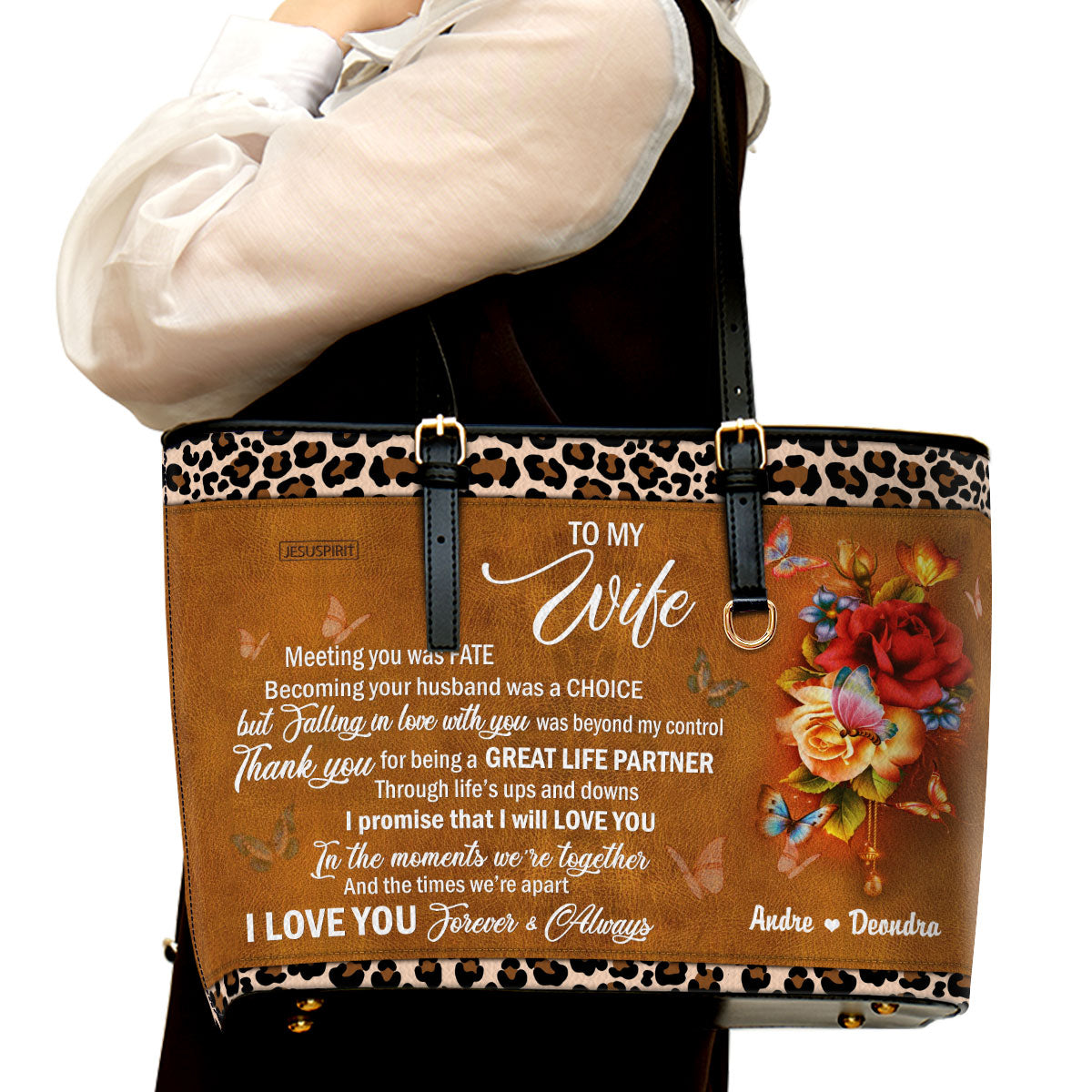 Meeting You Was  Fate - Meaningful Personalized Large Leather Tote Bag NUH268