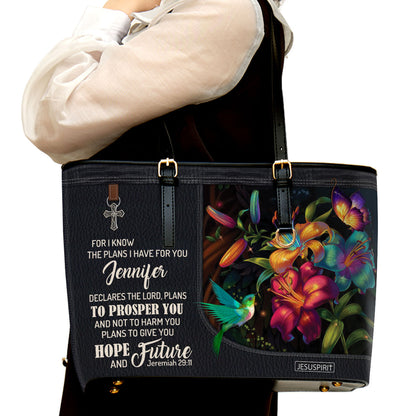 Gorgeous Personalized Large Leather Tote Bag - For I Know The Plans I Have For You NUH283