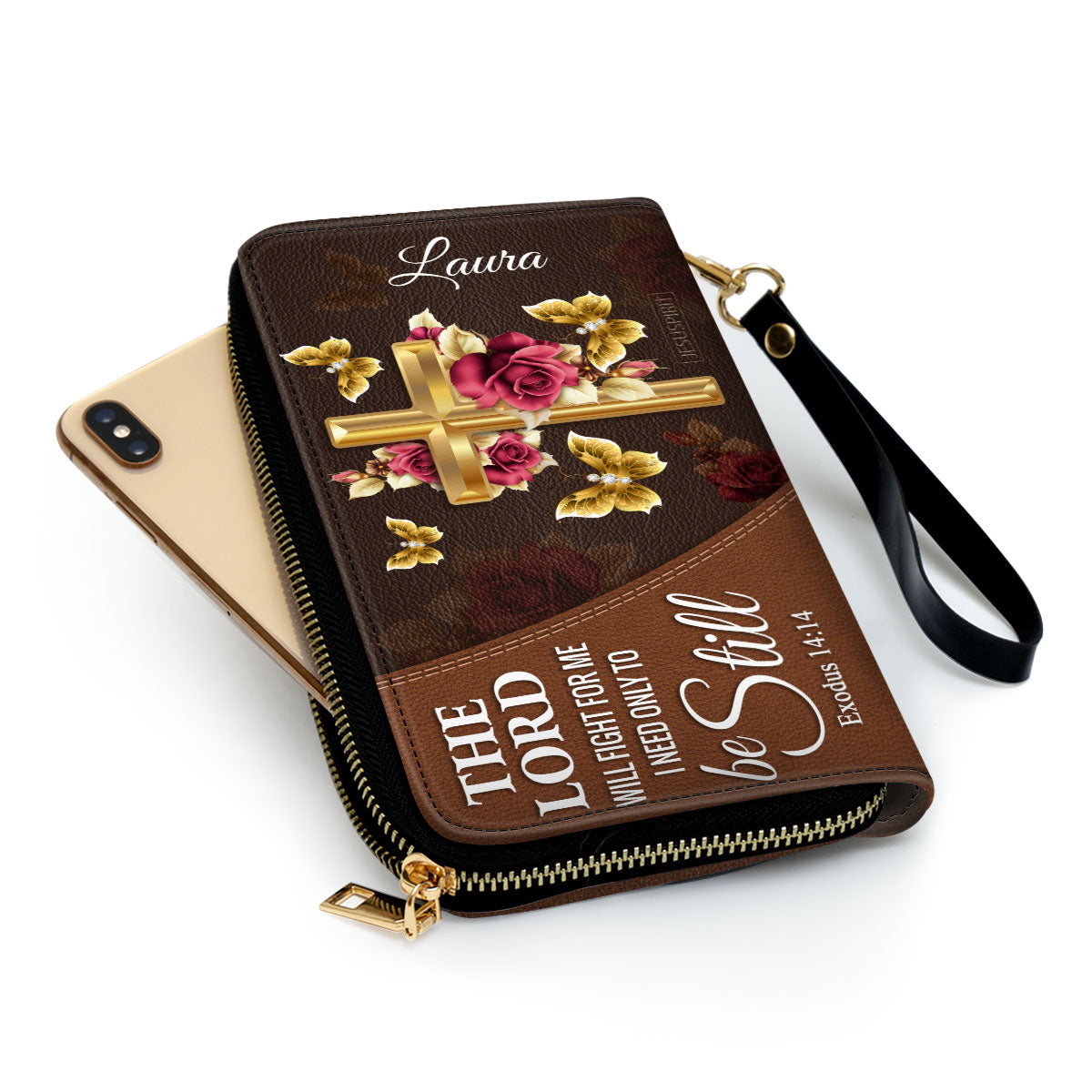 Gorgeous Personalized Rose And Cross Clutch Purse - I need only to be still NUH298