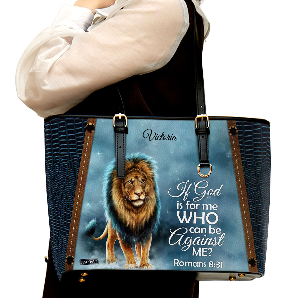 Must-Have Personalized Large Leather Tote Bag - If God Is For Me Who Can Be Against Me NUM461