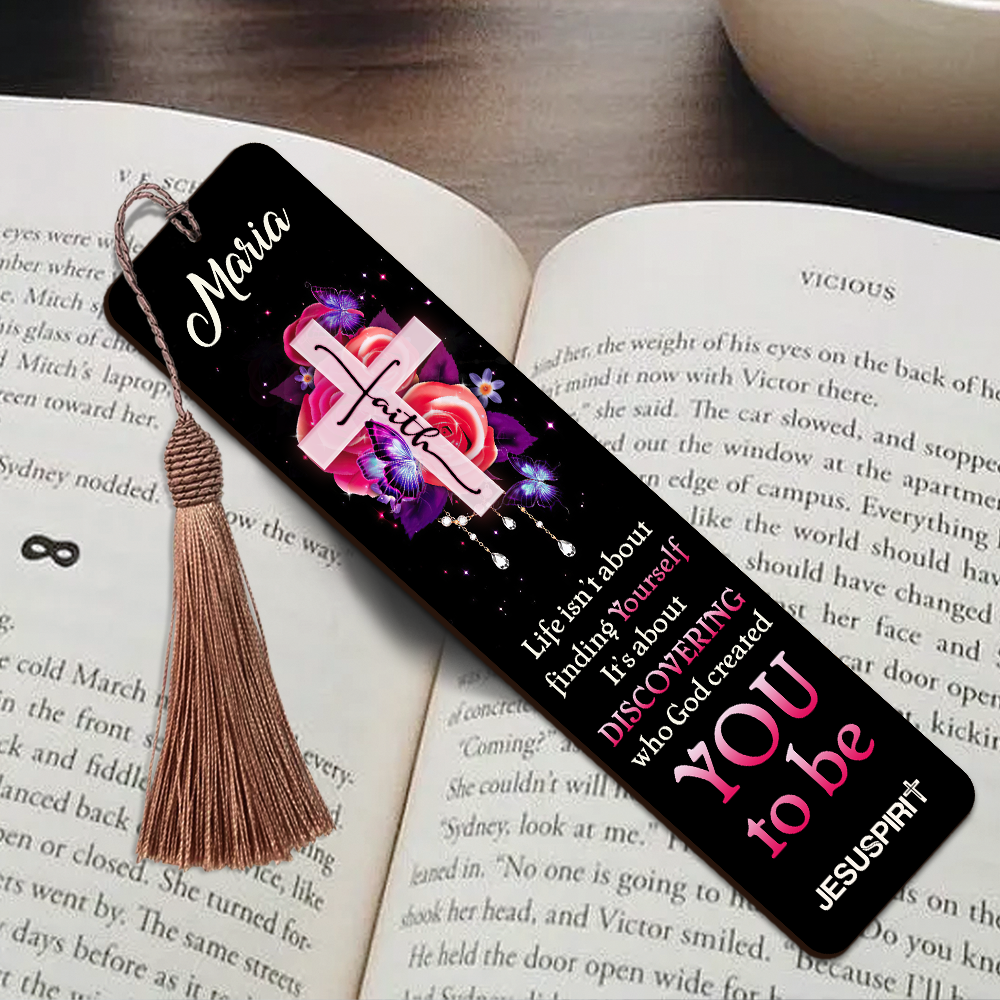 Jesuspirit | Personalized Black Wooden Bookmark | Faith Cross And Roses HN125