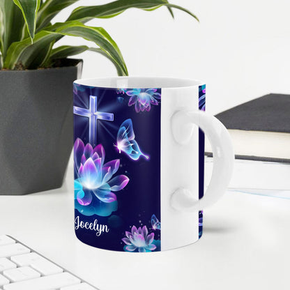 Jesuspirit | Personalized White Ceramic Mug | Luke 1:79 | Lotus & Butterfly | God's Light Reveals What His Love H27