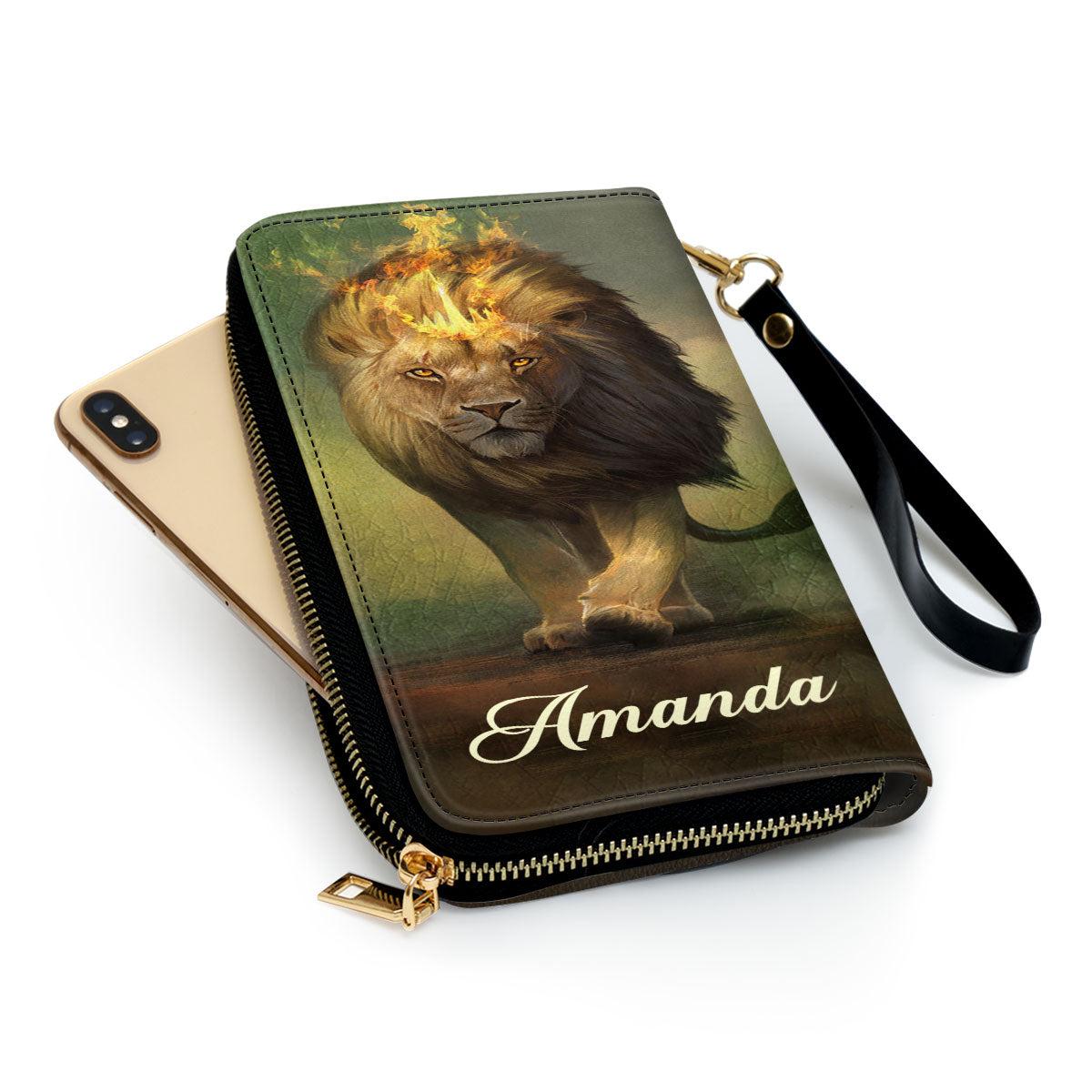 Jesuspirit | Personalized Lion Zippered Leather Clutch Purse | I Am A Daughter Of The King | Inspirational Gifts For Christian Women HIM317C