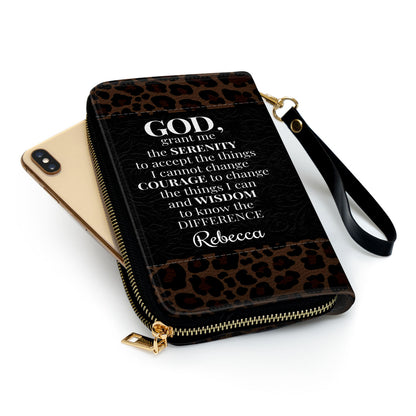 Jesuspirit | Christian Spiritual Gifts For Religious Women | God, Grant Me The Serenity To Accept The Things I Cannot Change | Personalized Cross Zippered Leather Clutch Purse NUH424H