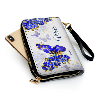 Jesuspirit | Stunning Personalized Zippered Leather Clutch Purse | Colossians 3:23 | Butterfly And Flower | Religious Gifts For Christian Women CPH743