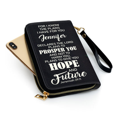 Jesuspirit | The Lord Plans To Prosper You And Not To Harm You | Jeremiah 29:11 | Personalized  Zippered Leather Clutch Purse | Christian Gifts For Women NUH283H