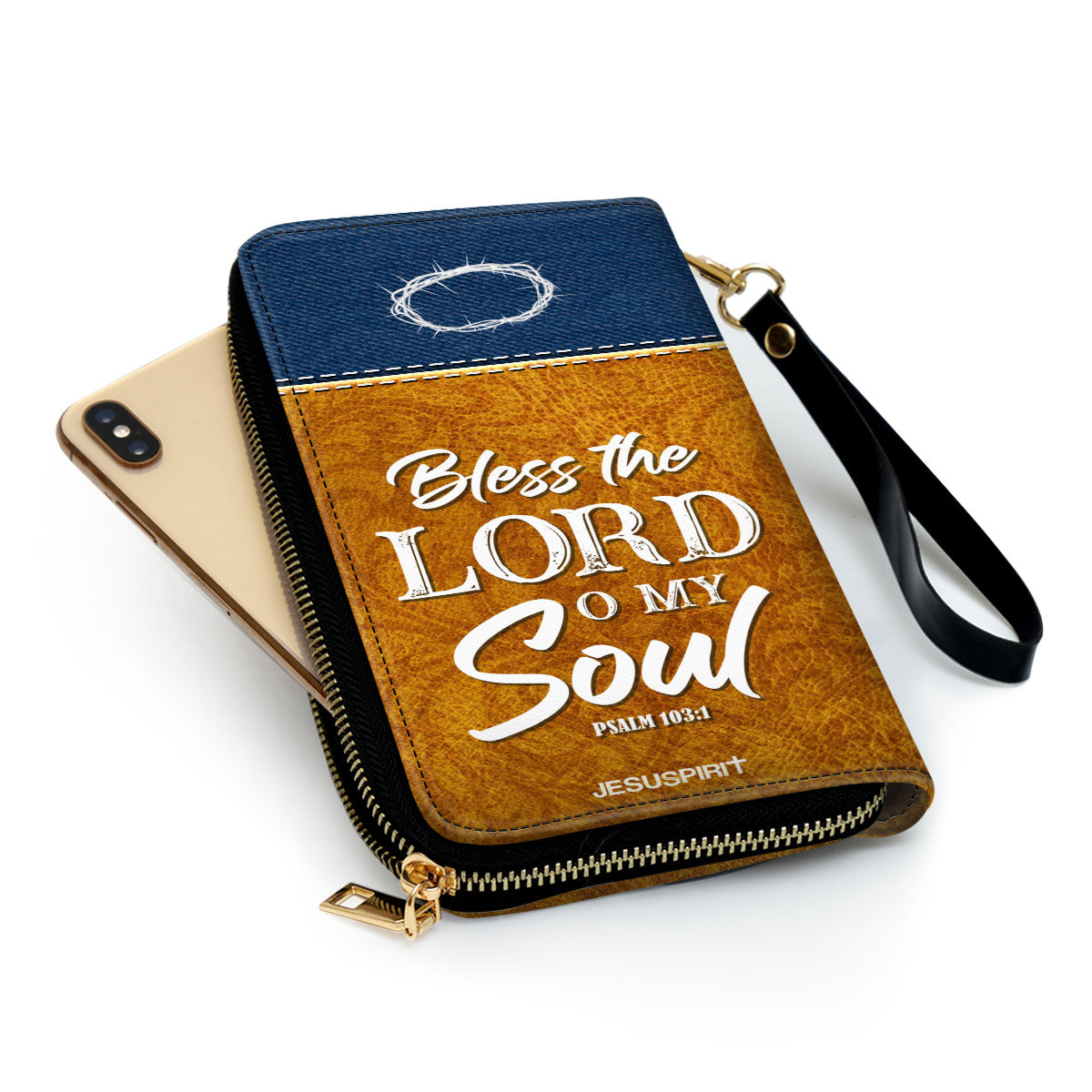 Jesuspirit | Personalized Leather Clutch Purse | Spiritual Gifts For Christian Women | Psalm 103:1 | Bless The Lord O My Soul CPHN675
