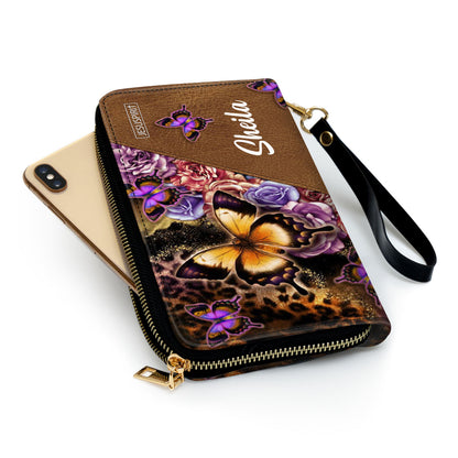 Jesuspirit | Christian Inspirational Gifts For Women | May The Lord Make His Face Shine On You | Numbers 6:24 | Personalized Butterfly Zippered Leather Clutch Purse NUH317H