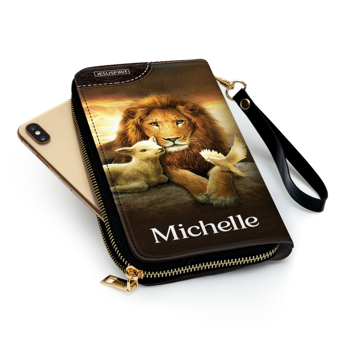 Jesuspirit | Personalized Zippered Leather Clutch Purse | I Am The Alpha And The Omega | Revelation 1:8 | Christ Gifts With Bible Scripture For Women NUM457C