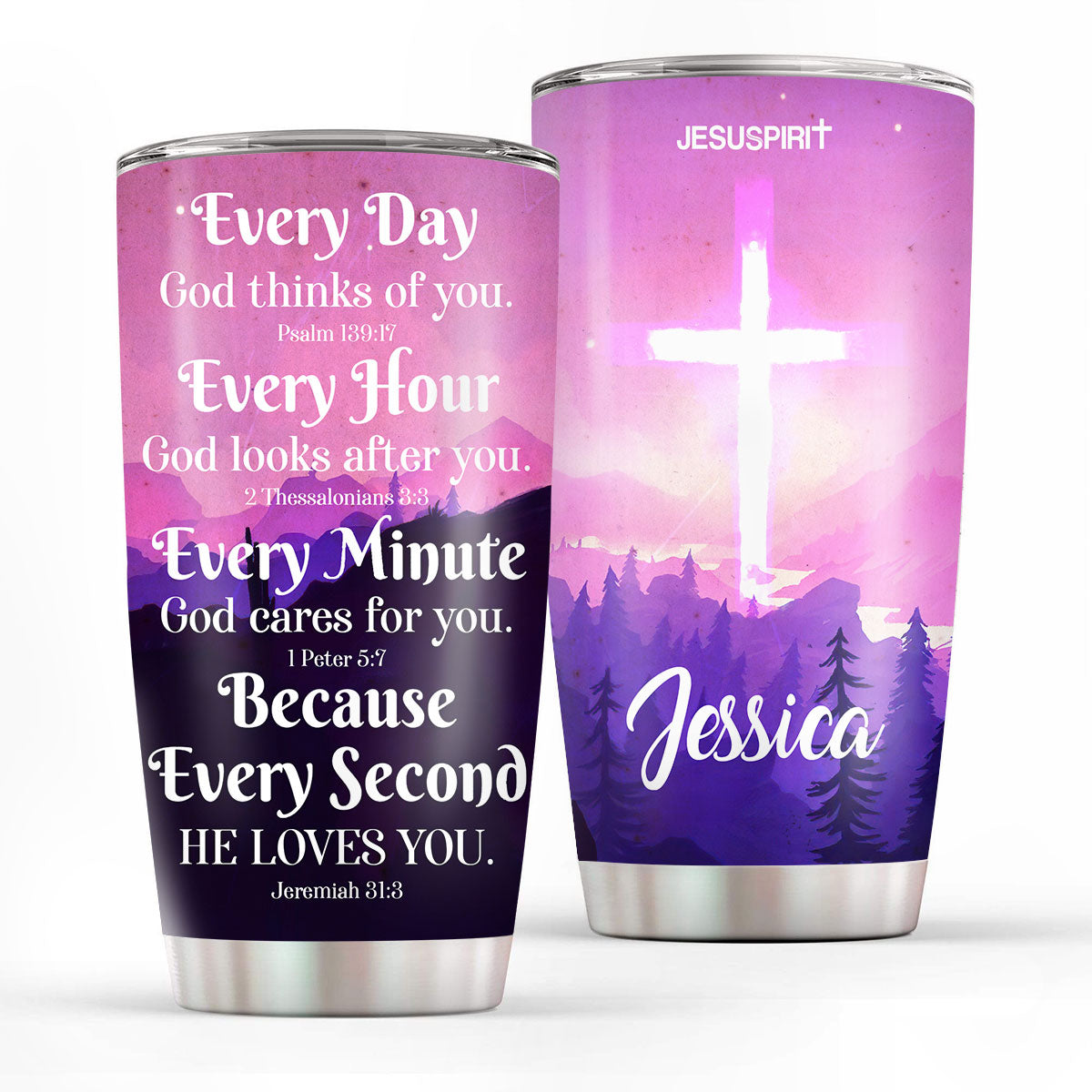 Jesuspirit | Personalized Cross Stainless Steel Tumbler 20oz | Everyday God Thinks Of You | Ideal Gift For Christians SSTHN604