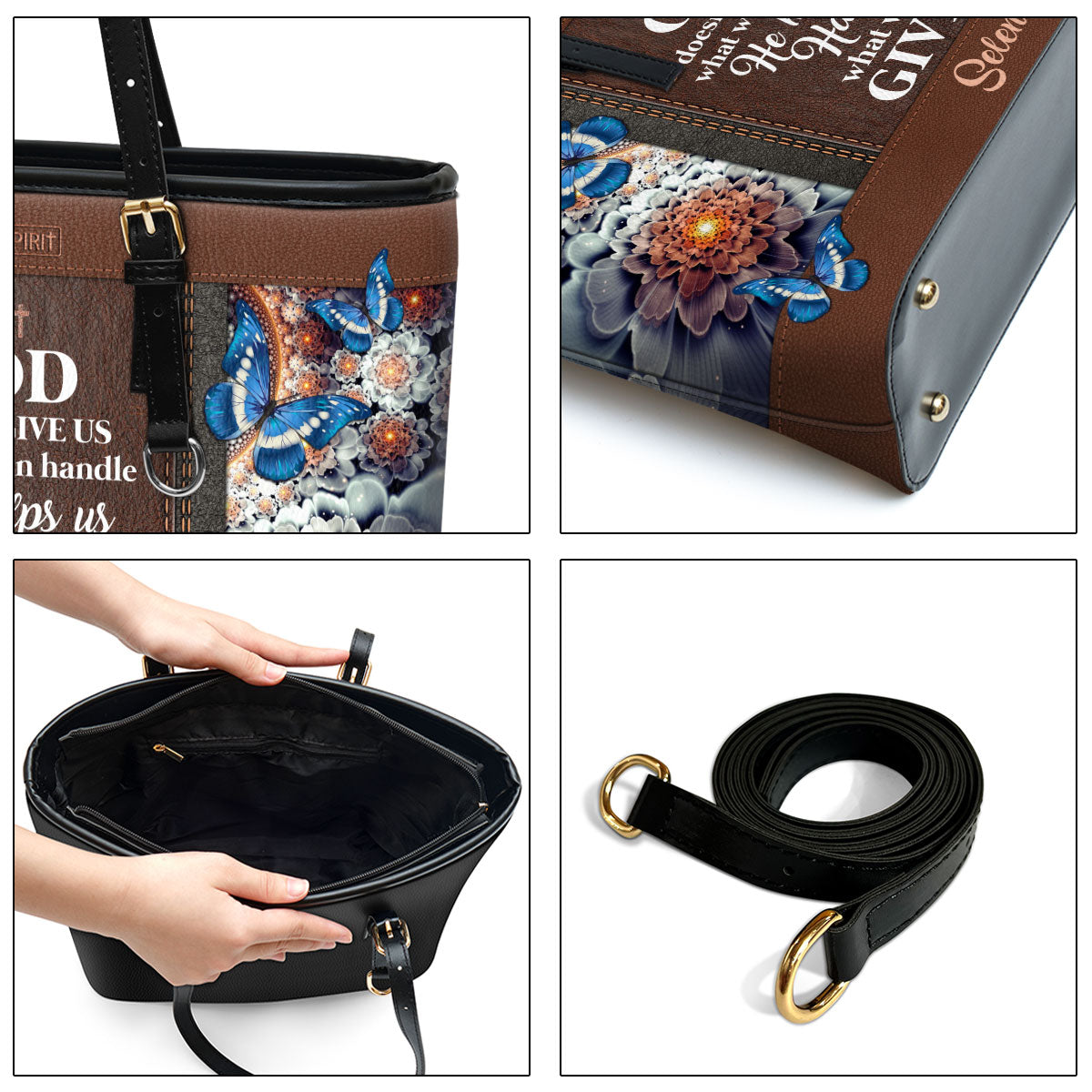 God Doesn?t Give Us What We Can Handle - Personalized Rose Large Leather Tote Bag NUH310