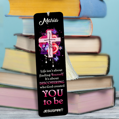 Jesuspirit | Personalized Black Wooden Bookmark | Faith Cross And Roses HN125