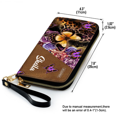 Jesuspirit | Christian Inspirational Gifts For Women | May The Lord Make His Face Shine On You | Numbers 6:24 | Personalized Butterfly Zippered Leather Clutch Purse NUH317H