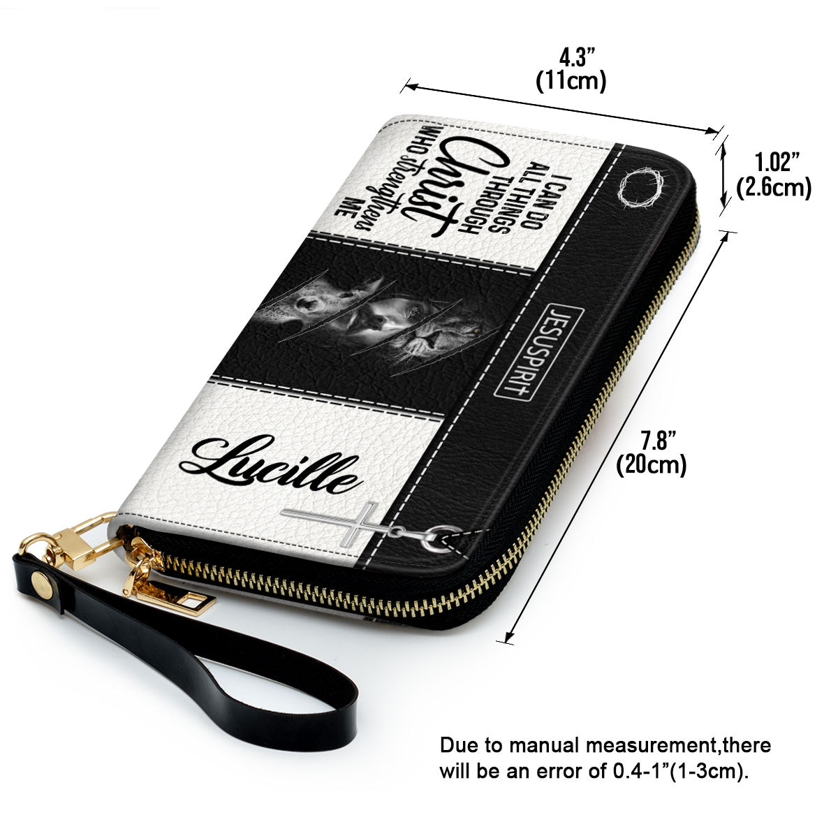 Jesuspirit | Lion And Jesus | I Can Do All Things Through Christ | Philippians 4:13 | Beautiful Personalized Leather Clutch Purse HIHN314