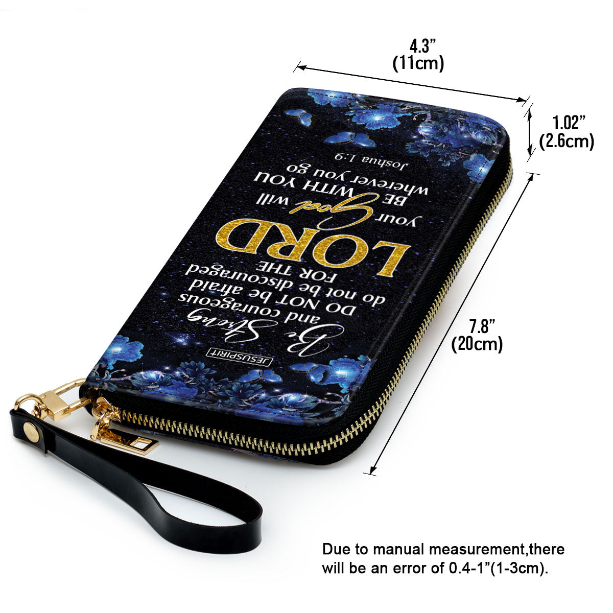 Jesuspirit | Joshua 1:9 | Religious Gift With Bible Scripture For Christian Women | Personalized Butterfly Zippered Leather Clutch Purse NM143N