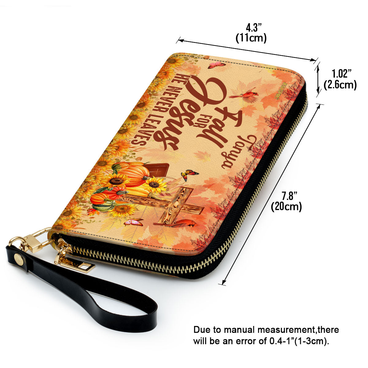 Jesuspirit | Personalized Leather Clutch Purse | Fall For Jesus He Never Leaves | Butterfly & Sunflower DM29