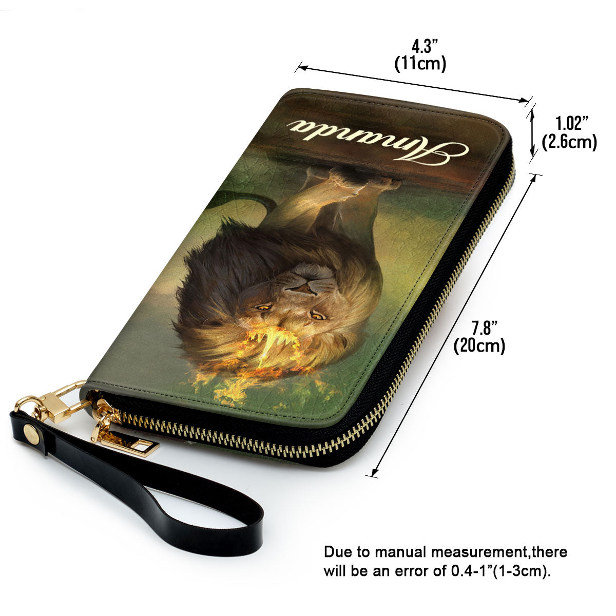 Jesuspirit | Personalized Lion Zippered Leather Clutch Purse | I Am A Daughter Of The King | Inspirational Gifts For Christian Women HIM317C