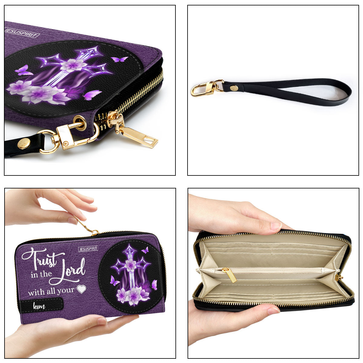 Awesome Personalized Floral Cross Clutch Purse - Trust In The Lord With All Your Heart AHN252