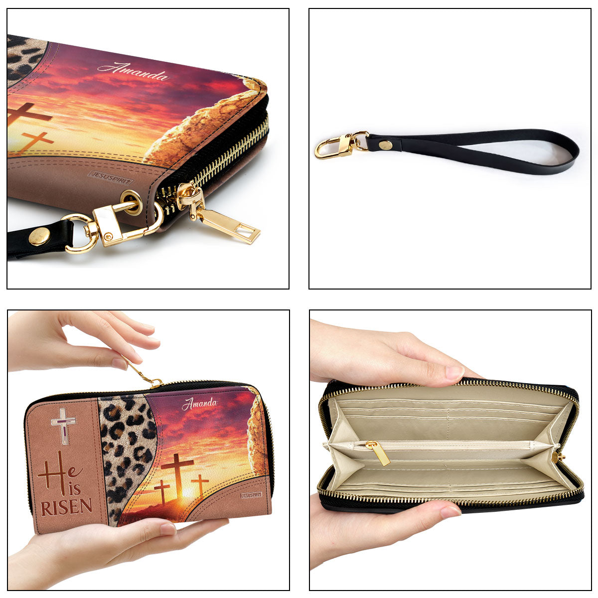 He Is Risen - Beautiful Personalized Cross Clutch Purse NUM295