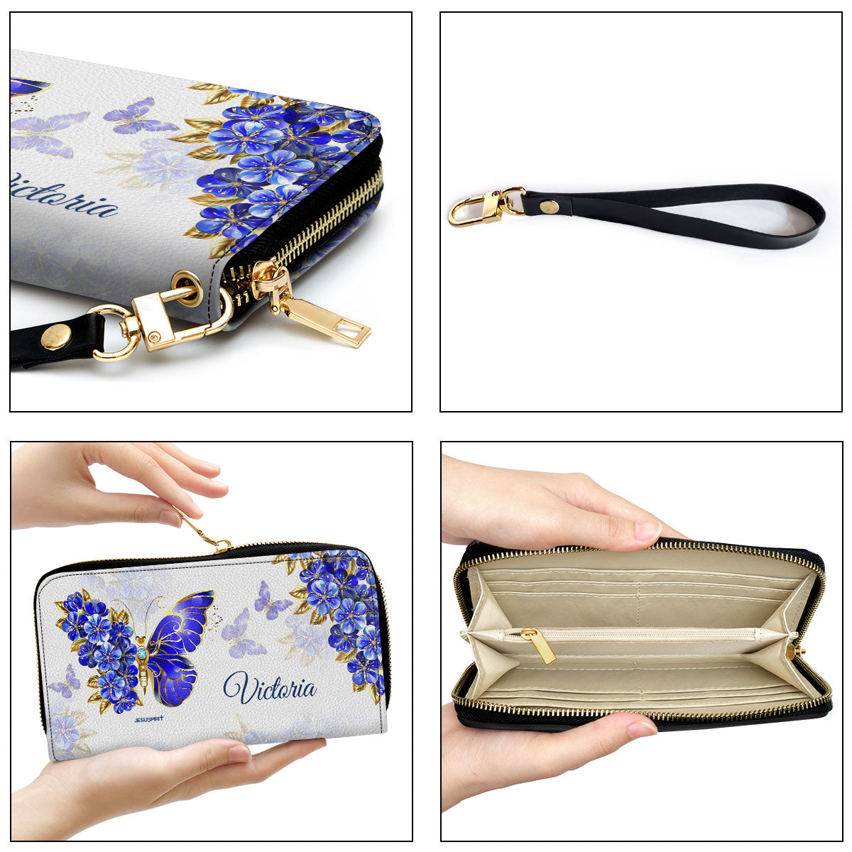 Jesuspirit | Stunning Personalized Zippered Leather Clutch Purse | Colossians 3:23 | Butterfly And Flower | Religious Gifts For Christian Women CPH743