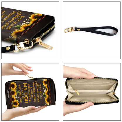 Jesuspirit | Personalized Sunflower Clutch Purse | Scripture Gifts For Christ Women | Way Maker And Miracle Worker HN147B