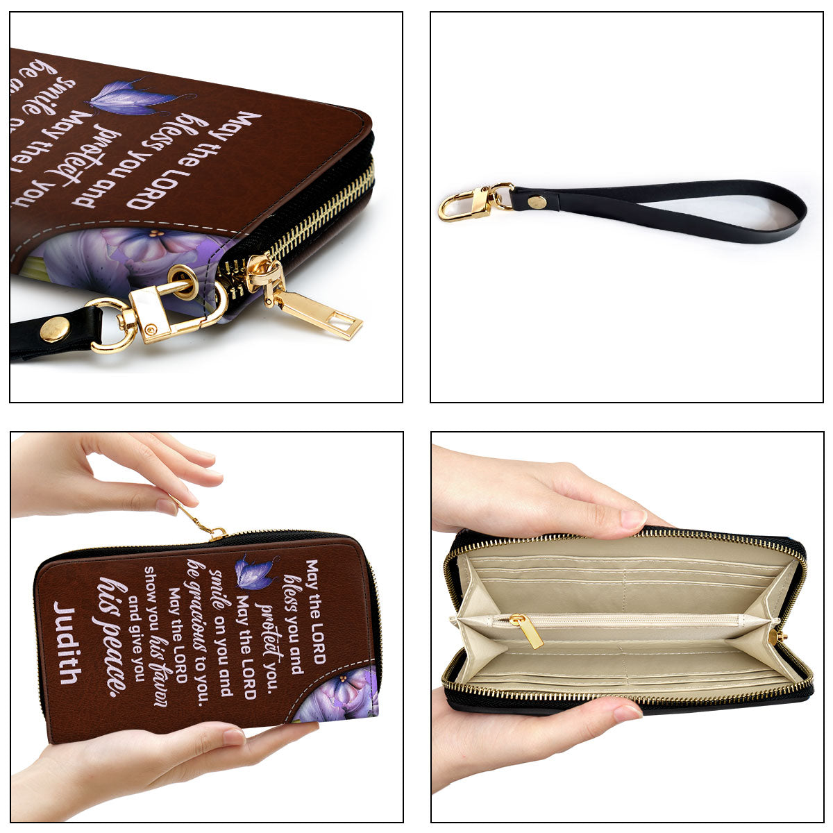 Jesuspirit | May The Lord Give You His Peace | Personalized Zippered Leather Clutch Purse | Religious Gifts For Christian Mother NUHN363B