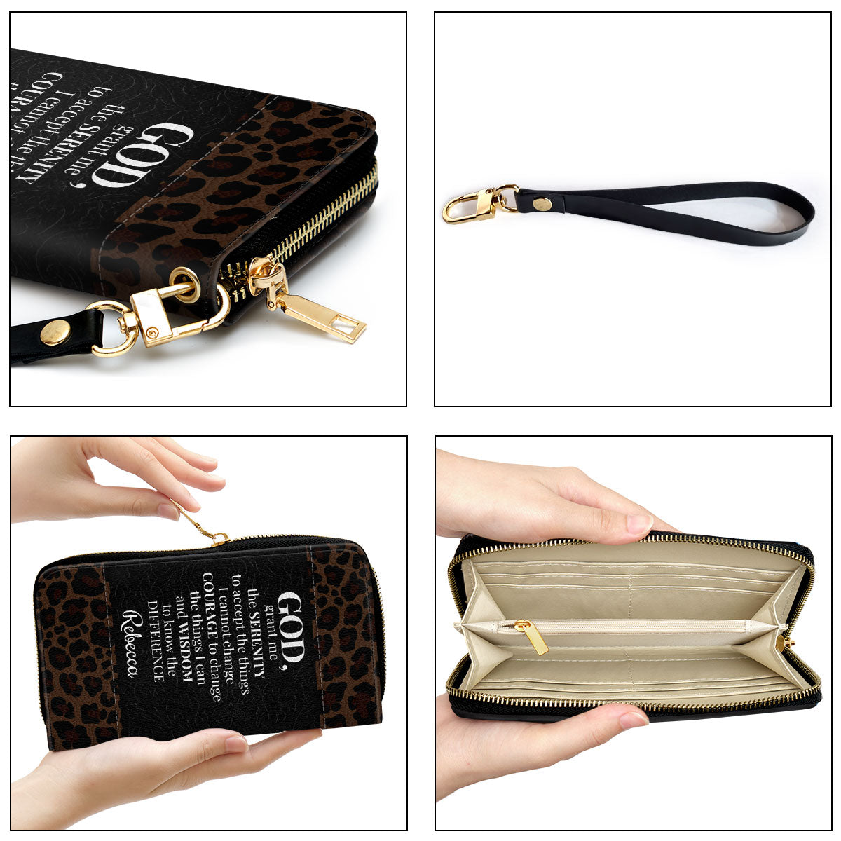Jesuspirit | Christian Spiritual Gifts For Religious Women | God, Grant Me The Serenity To Accept The Things I Cannot Change | Personalized Cross Zippered Leather Clutch Purse NUH424H