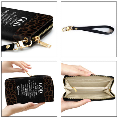 Jesuspirit | Christian Spiritual Gifts For Religious Women | God, Grant Me The Serenity To Accept The Things I Cannot Change | Personalized Cross Zippered Leather Clutch Purse NUH424H