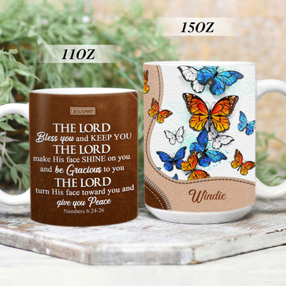 The Lord Turn His Face Toward You And Give You Peace - Lovely Personalized Butterfly White Ceramic Mug NUH324