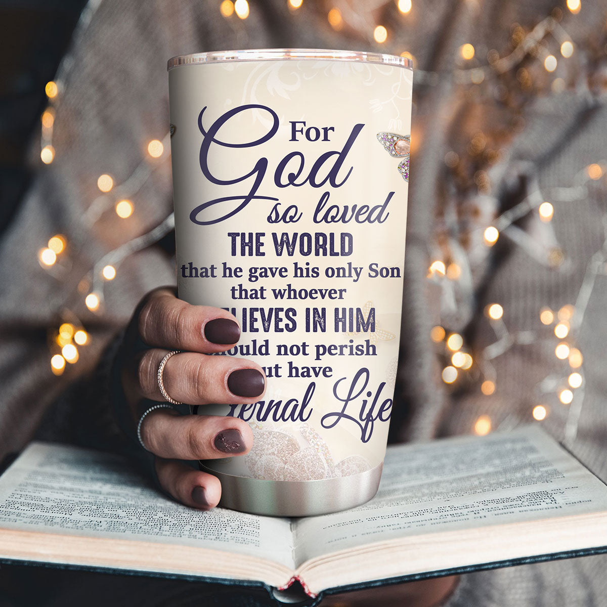 Pretty Personalized Stainless Steel Tumbler 20oz - For God So Loved The World NUH285