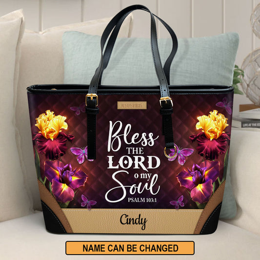 Unique Personalized Large Leather Tote Bag - Bless The Lord O My Soul NUH335