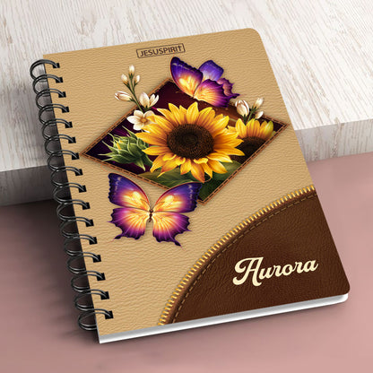 Lovely Personalized Sunflower And Butterfly Spiral Journal I04