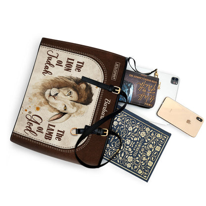 The Lion Of Judah The Lamb Of God - Unique Personalized Large Leather Tote Bag HIHN319