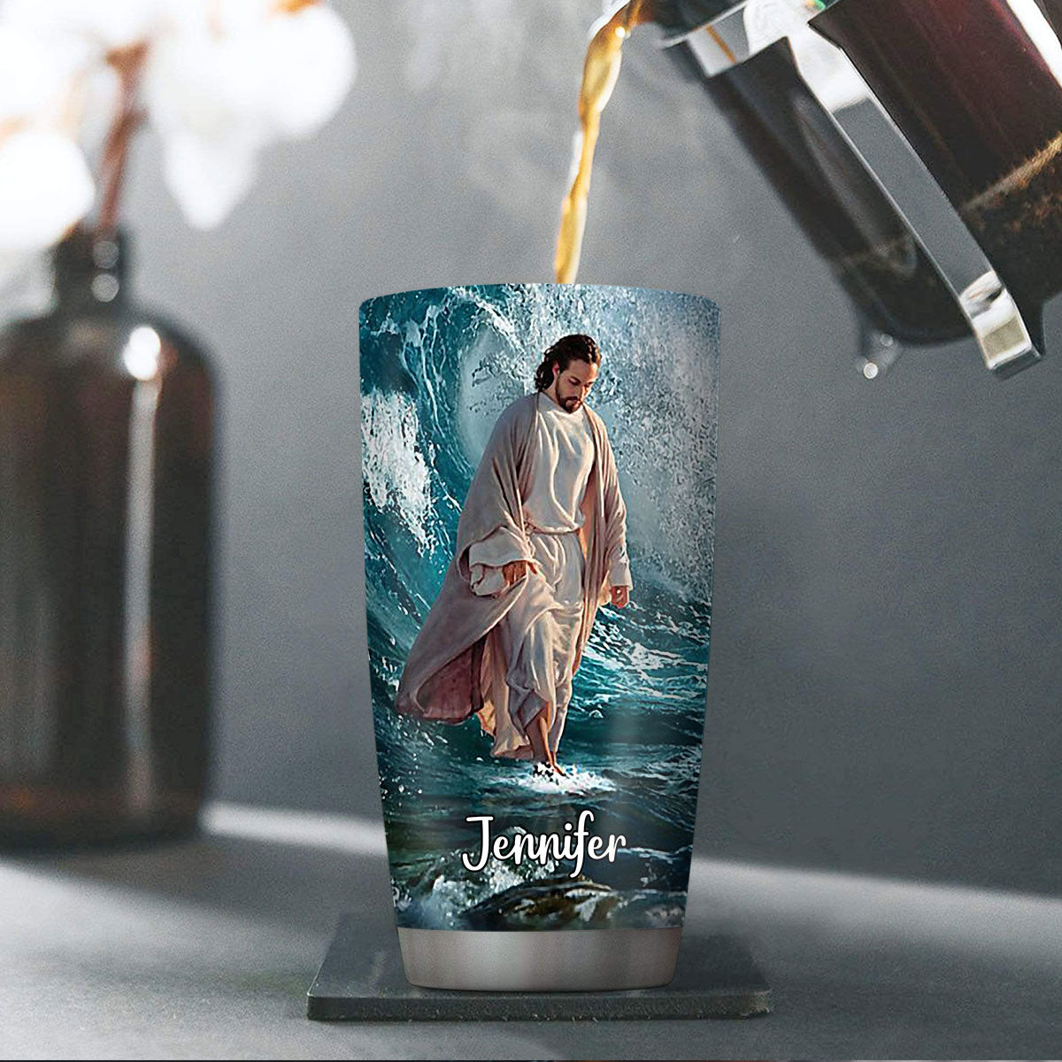 Must-Have Personalized Stainless Steel Tumbler 20oz - I Will Walk By Faith Even I Cannot See NUH262